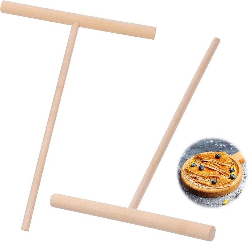 COBEE 2 Pcs Crepe Spreader Wooden Crepe Maker, Spatula Pancake Batter Spreader, T-Shaped Tool Stick for Flat Tortilla Shells, Roti, Galettes-Round Food Pastry Tool - Image 1